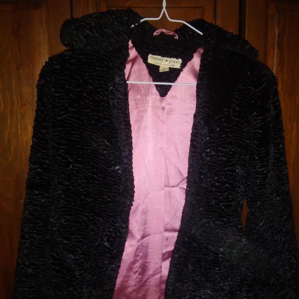 Tommy Jeans Black Faux Fur Jacket - Size MEDIUM
